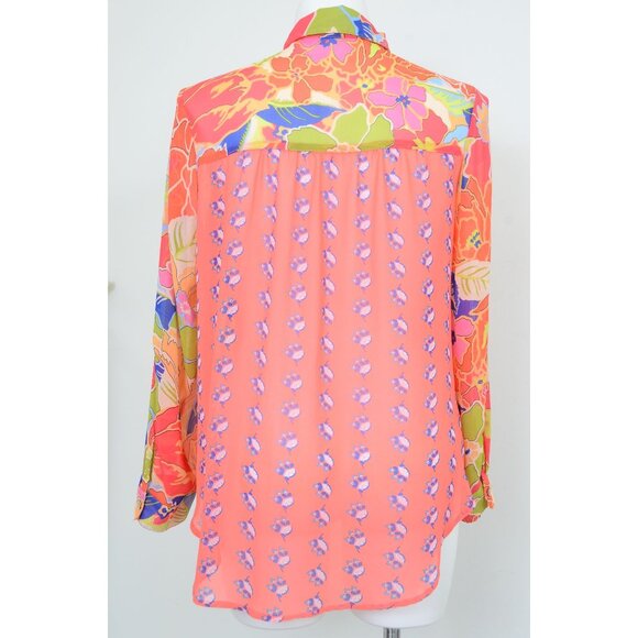 Fig & Flower Colorful Floral Feminine Button Long Sleeve Shirt Blouse Top XL - Picture 3 of 9